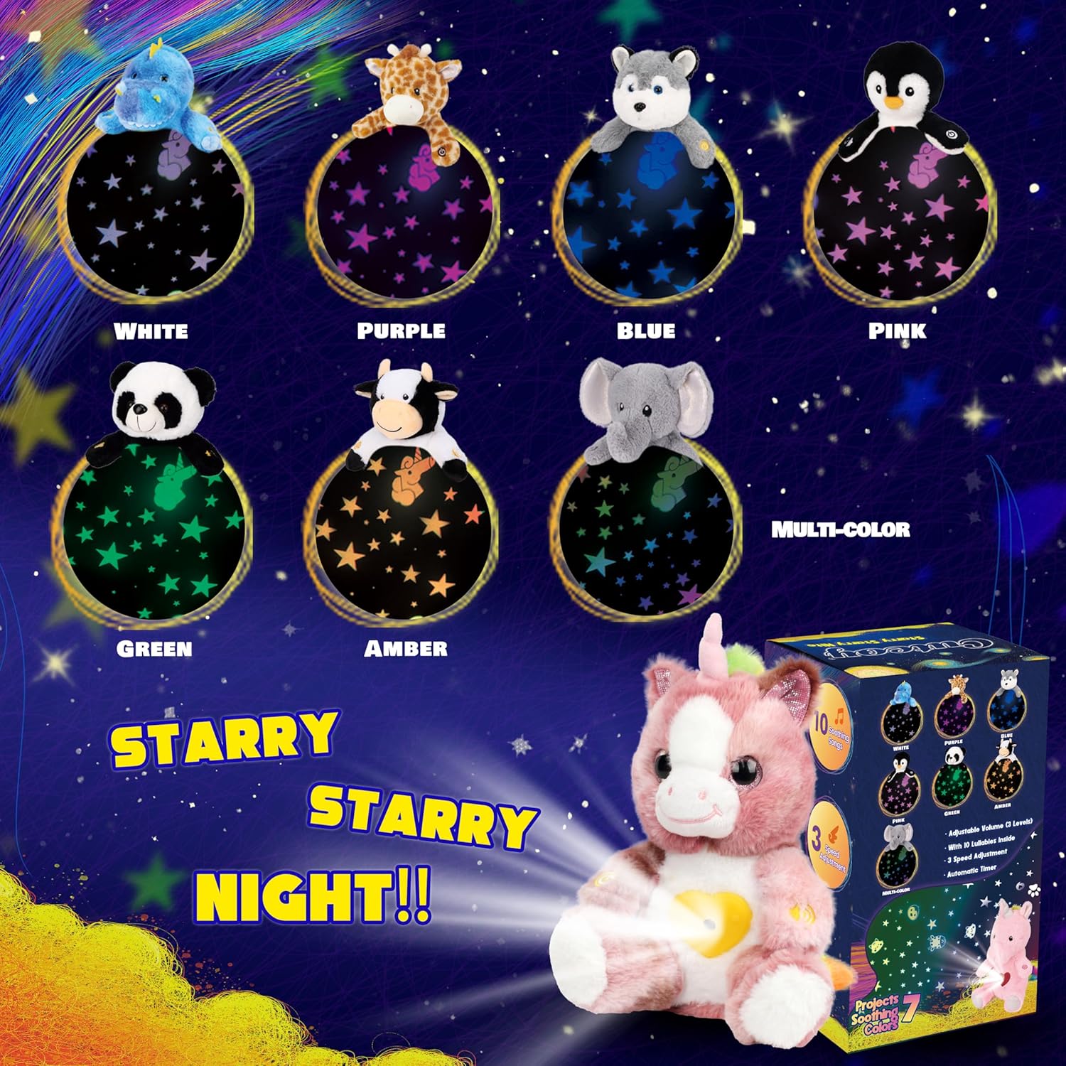 Cuteoy Plush Unicorn Star Projector Night Light