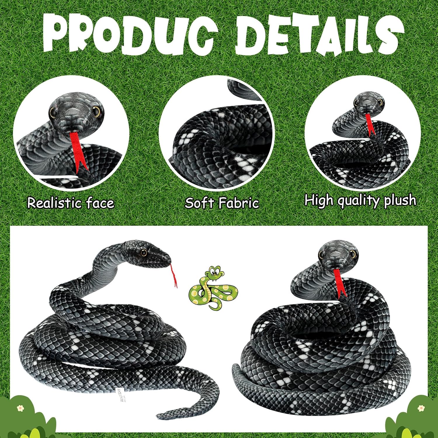 Hiboom Giant Snake Plush Toy 71 Inch Black Gray 1
