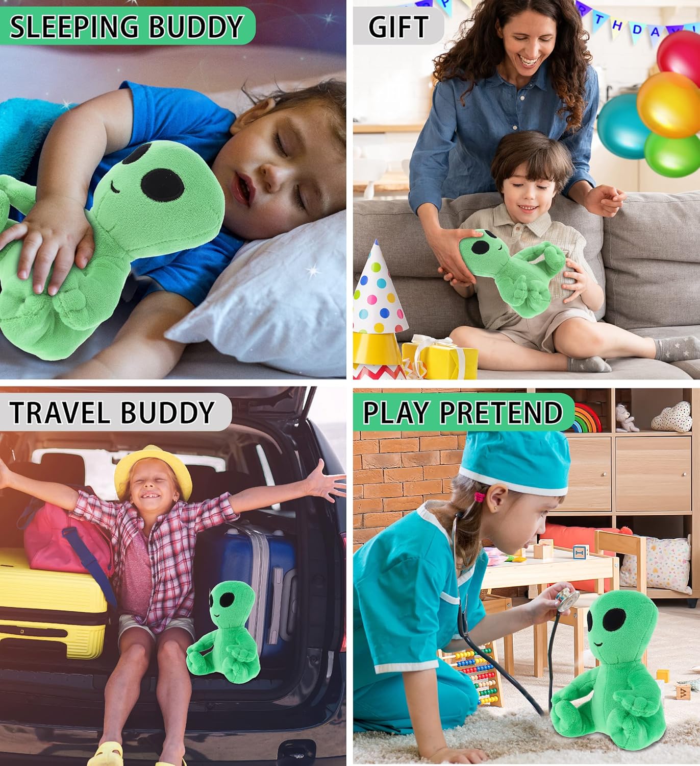 DolliBu Green Alien Plush Stuffed Animal 6 Inches 1