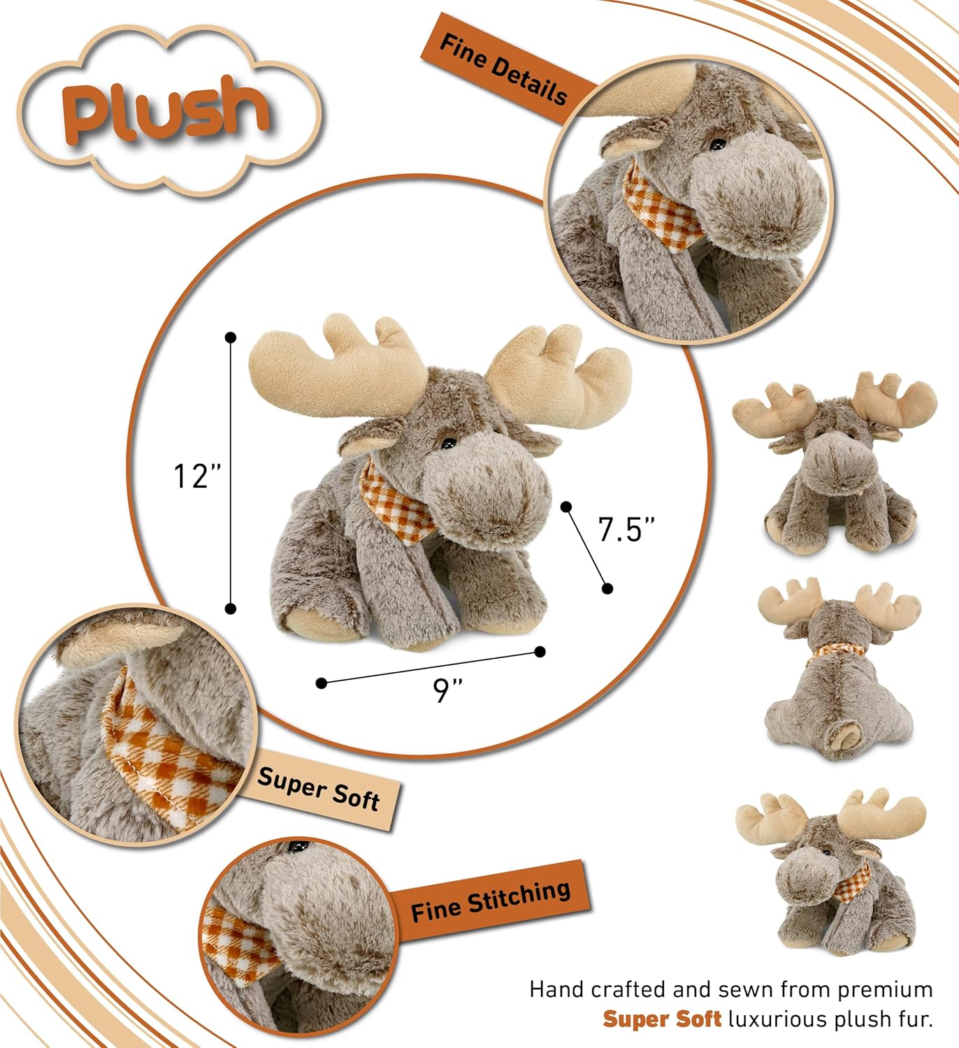 DolliBu Floppy Moose Plush - 12 Inch Huggable Toy