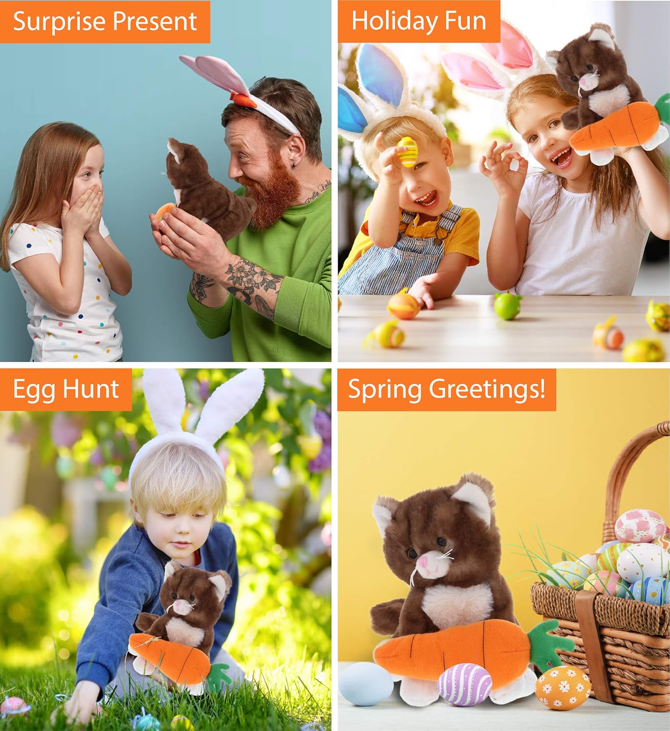 DolliBu Easter Brown Cat Plush with Carrot 7 Inch