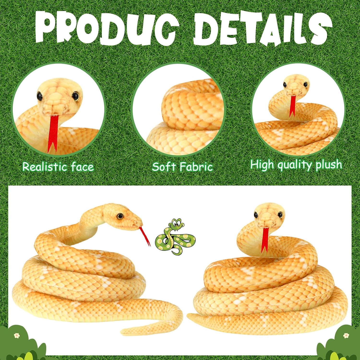 HyDren 80 Inch Yellow Giant Plush Snake Toy