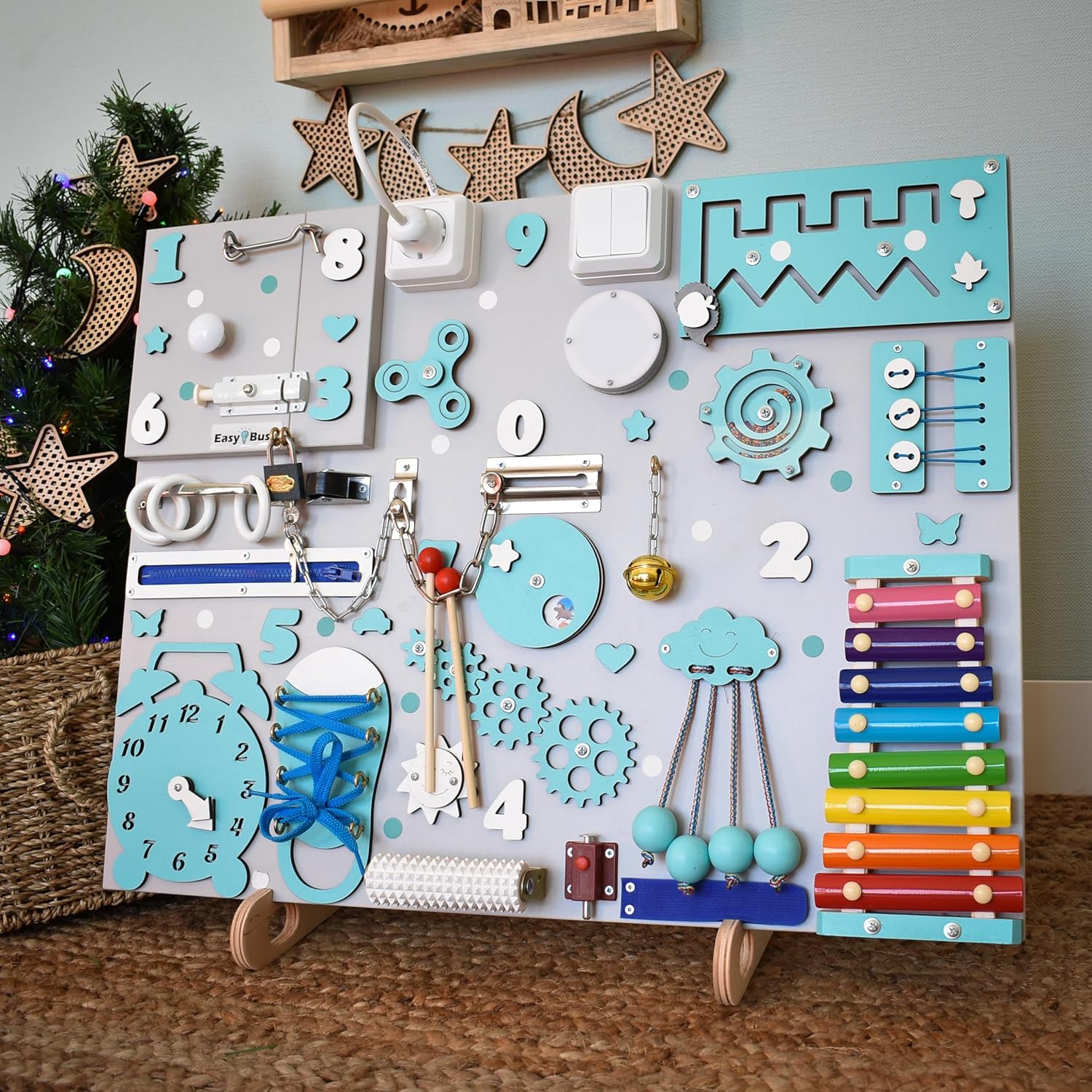 Baby Montessori Busy Board with Stand for 1-3 Year Olds