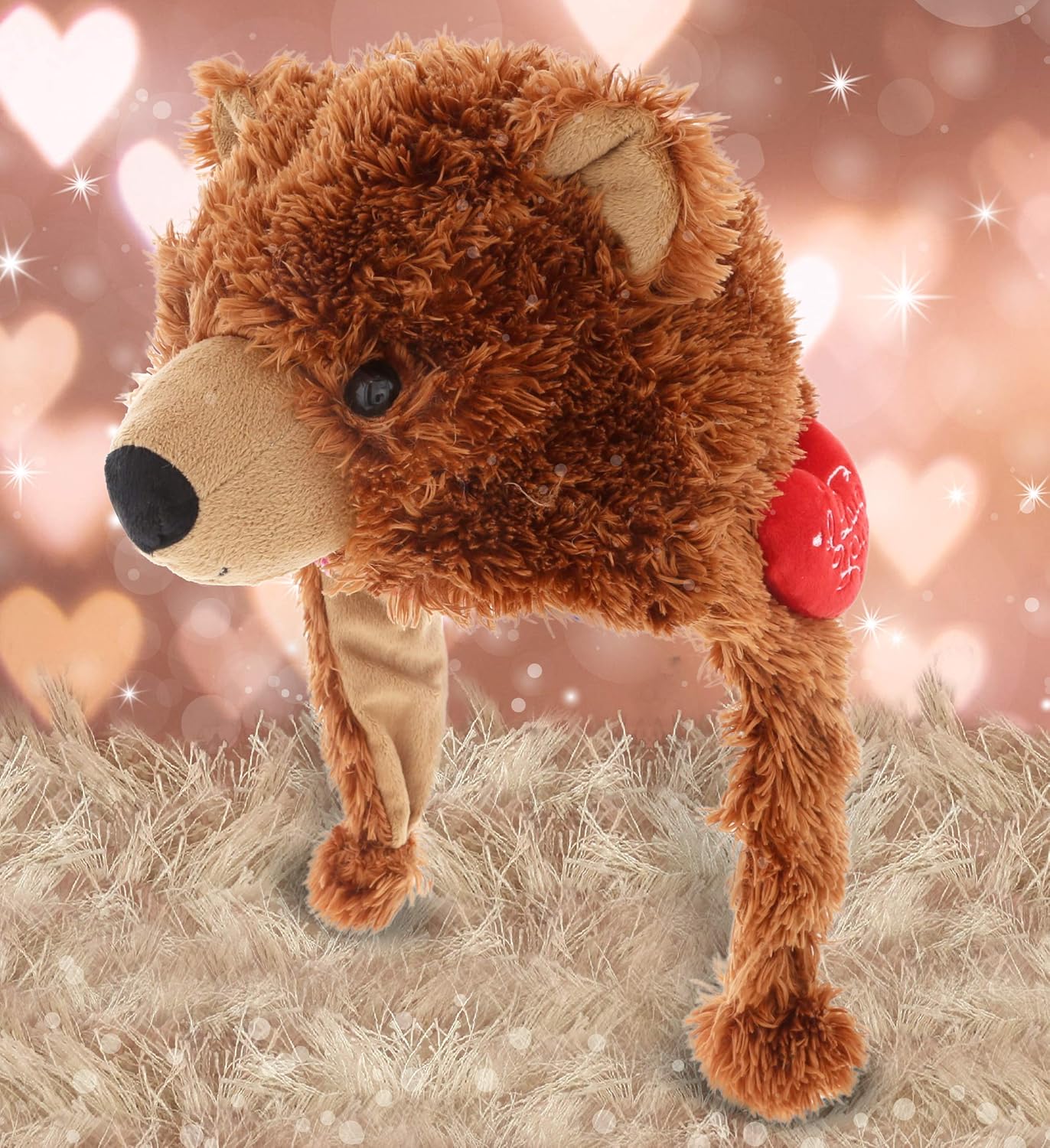 DolliBu I Love You Valentine Grizzly Bear Hat - 16 Inches