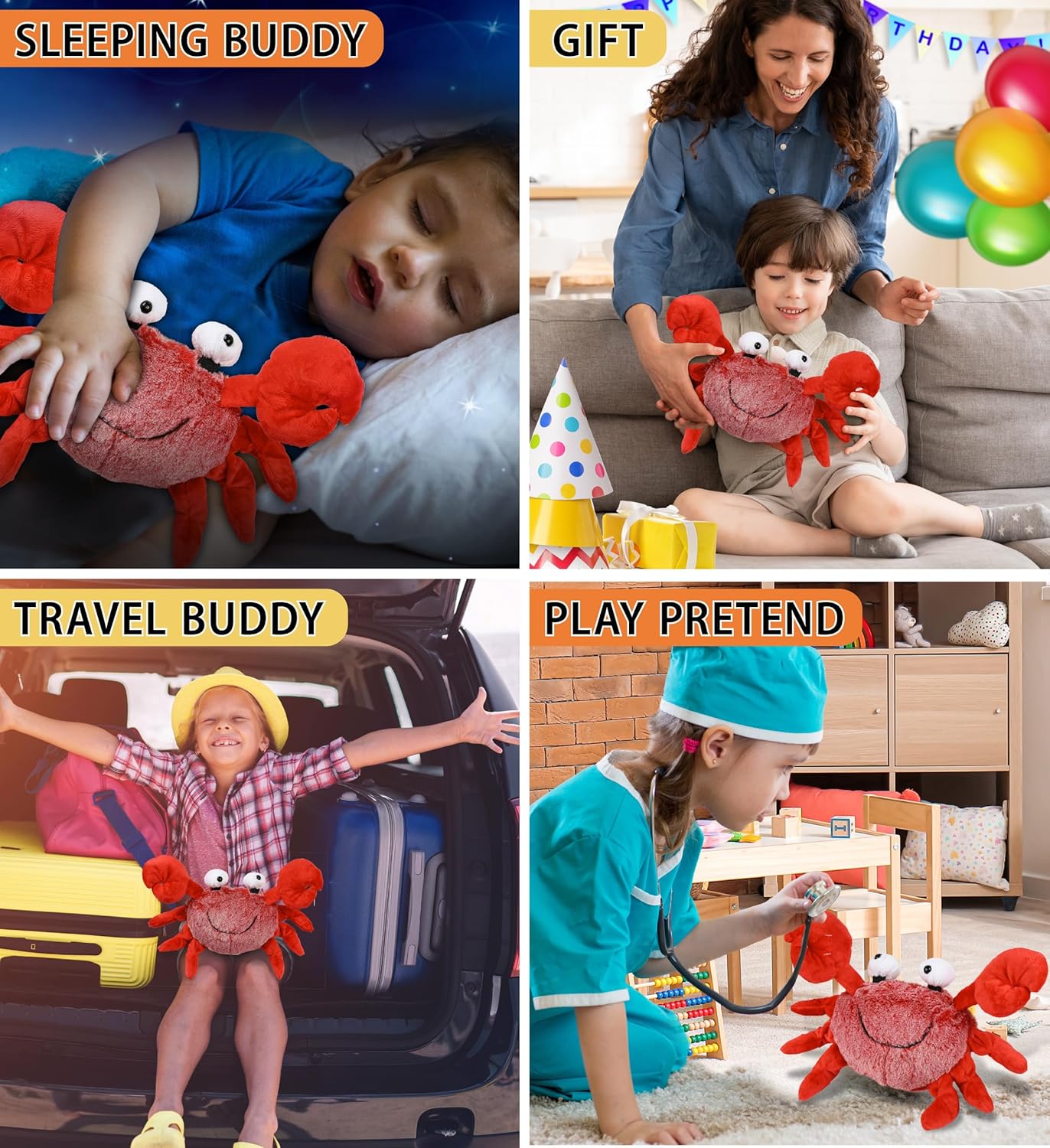 DolliBu Red Crab Plush Toy - 12 Inches Soft Stuffed Animal