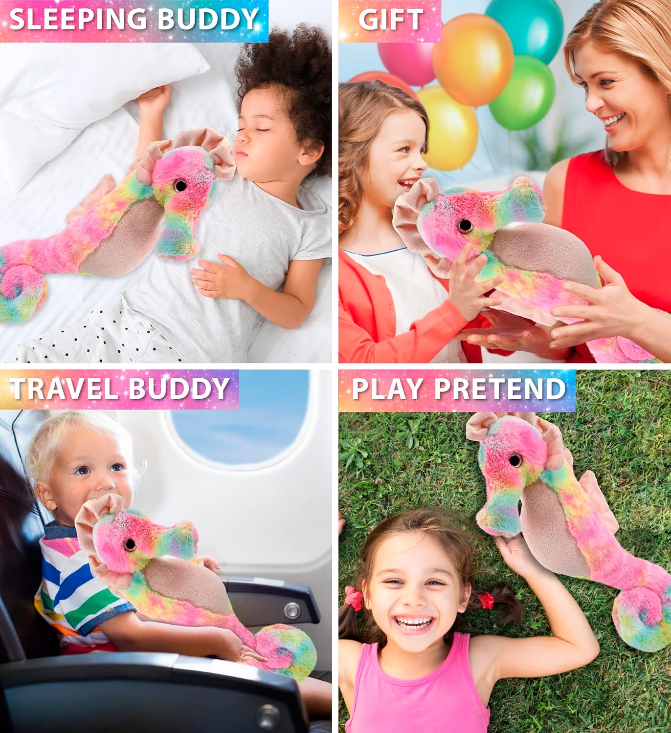 Dolli Bu Rainbow Seahorse Plush Toy - 15 Inches