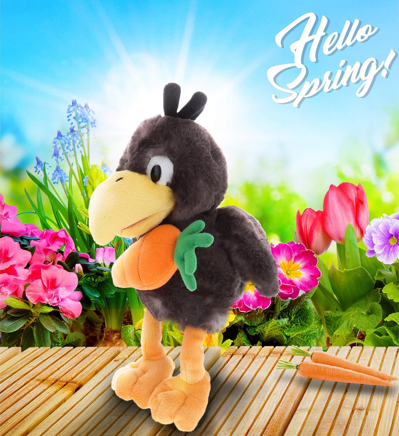 DolliBu Happy Easter Super Soft Plush Sitting Crow with Carrot
