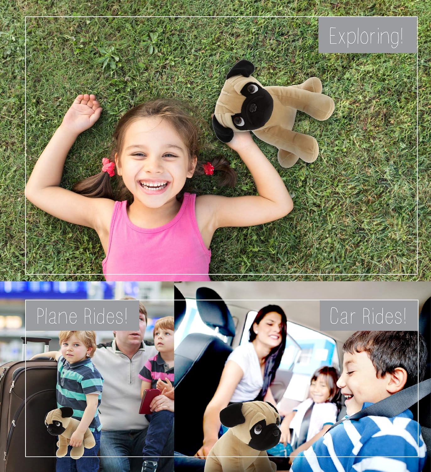 DolliBu 8 Inch Sitting Pug Plush Toy for Kids Adults