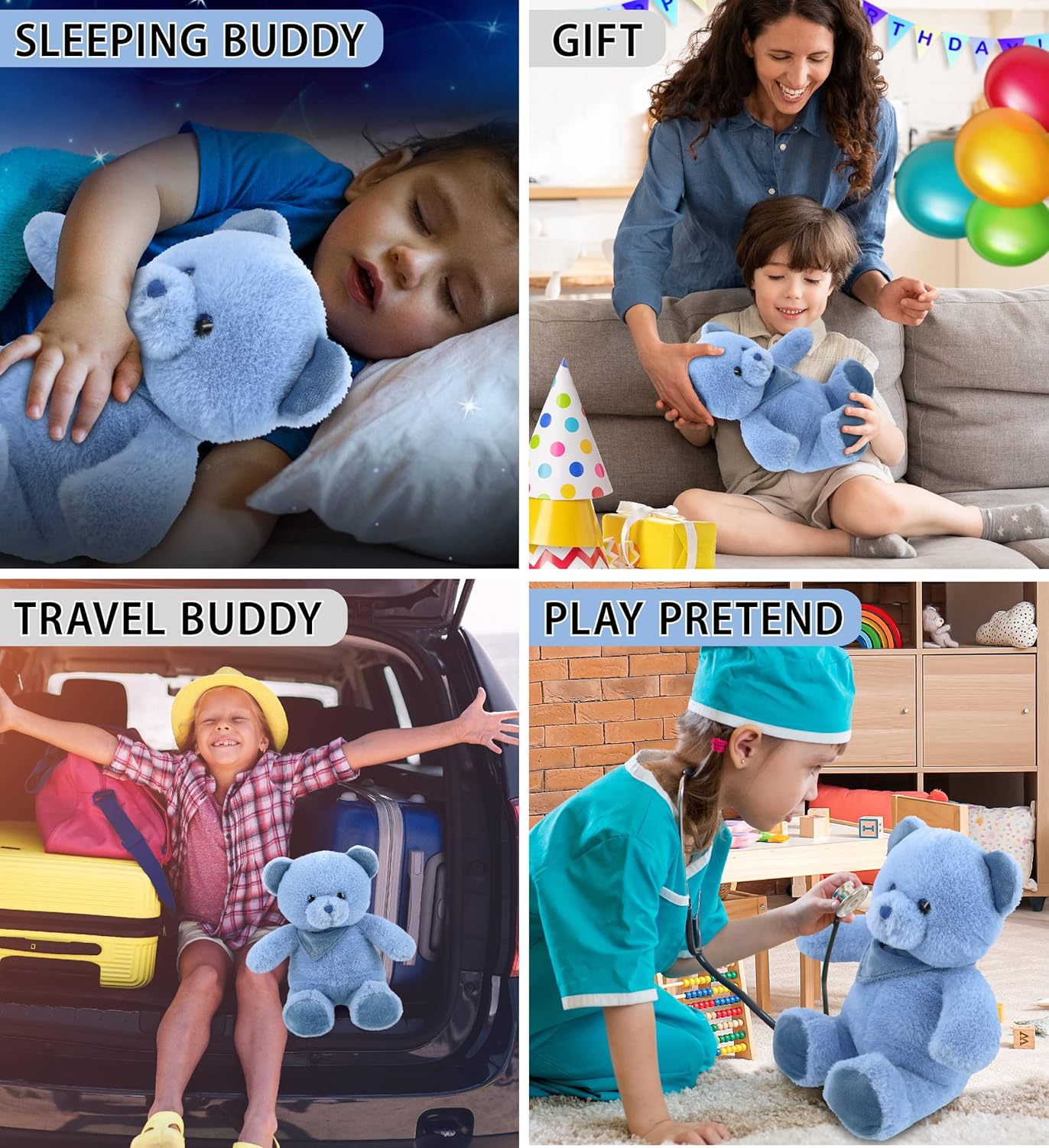 DolliBu Baby Blue Bear Plush Toy - 8 Inches