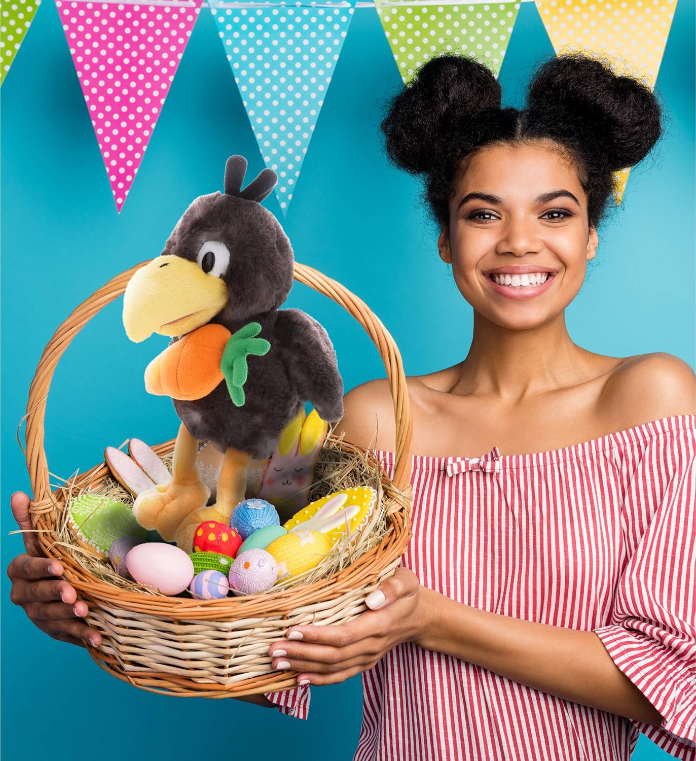DolliBu Happy Easter Super Soft Plush Sitting Crow with Carrot
