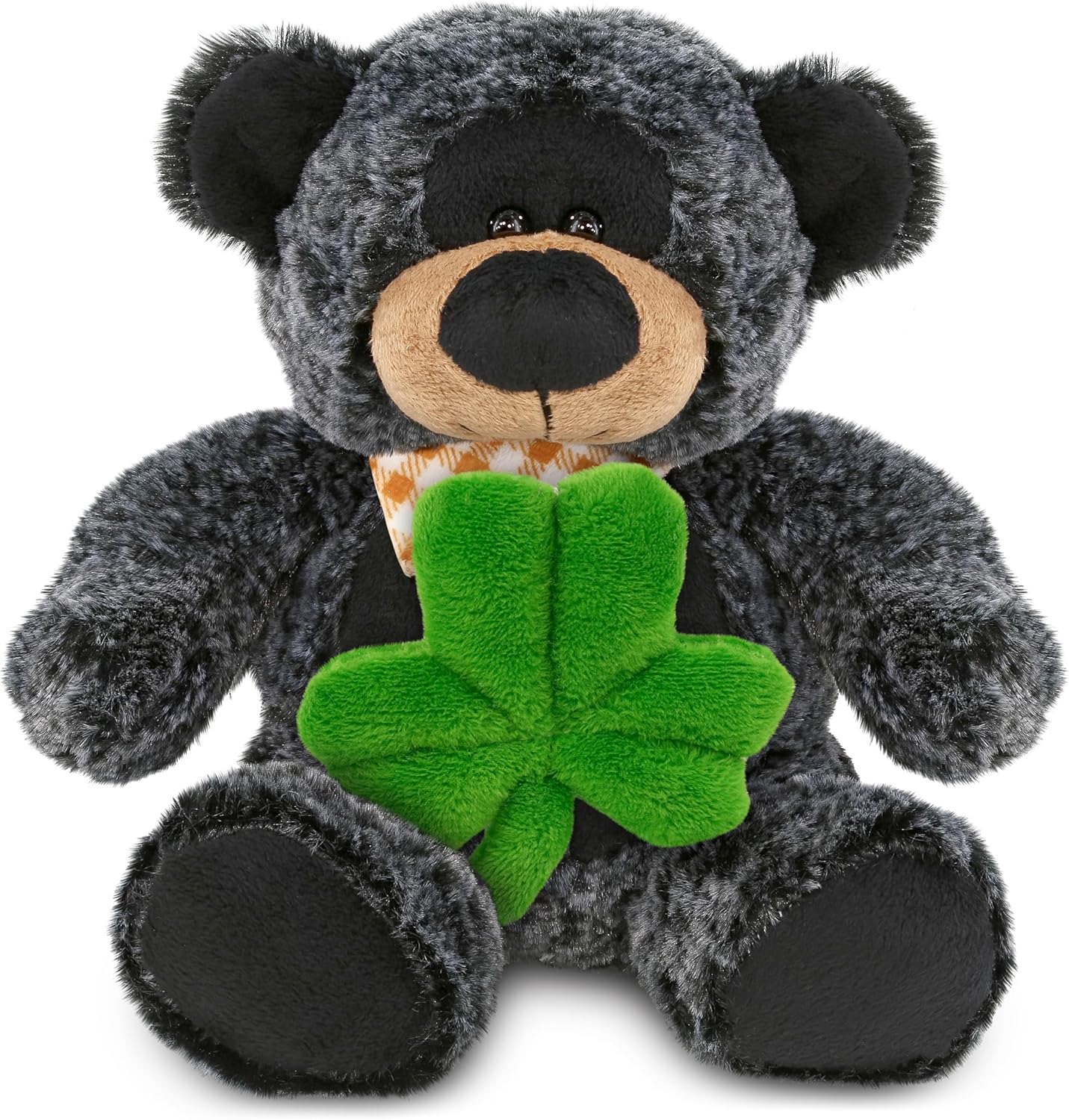 DolliBu 9 Inch Sitting Black Bear Plush with Shamrock