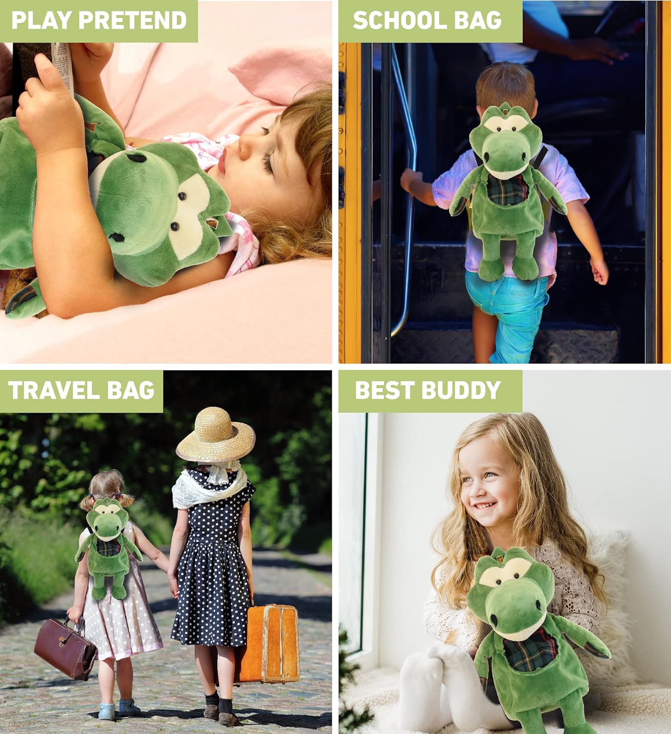 DolliBu Alligator Plush Backpack 14 Cute Kids Travel Bag