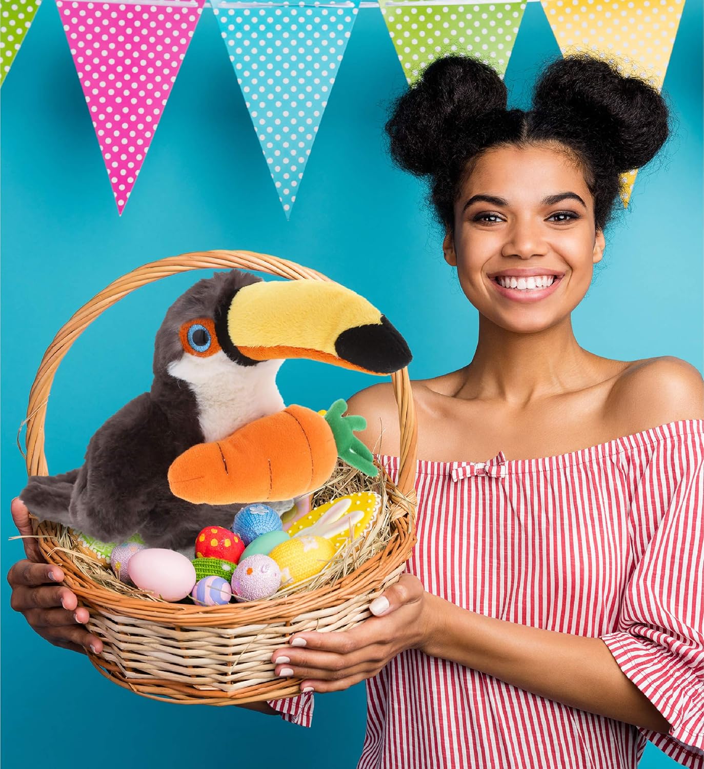 DolliBu Happy Easter Plush Toucan with Carrot - 8 Inch Stuffed Animal