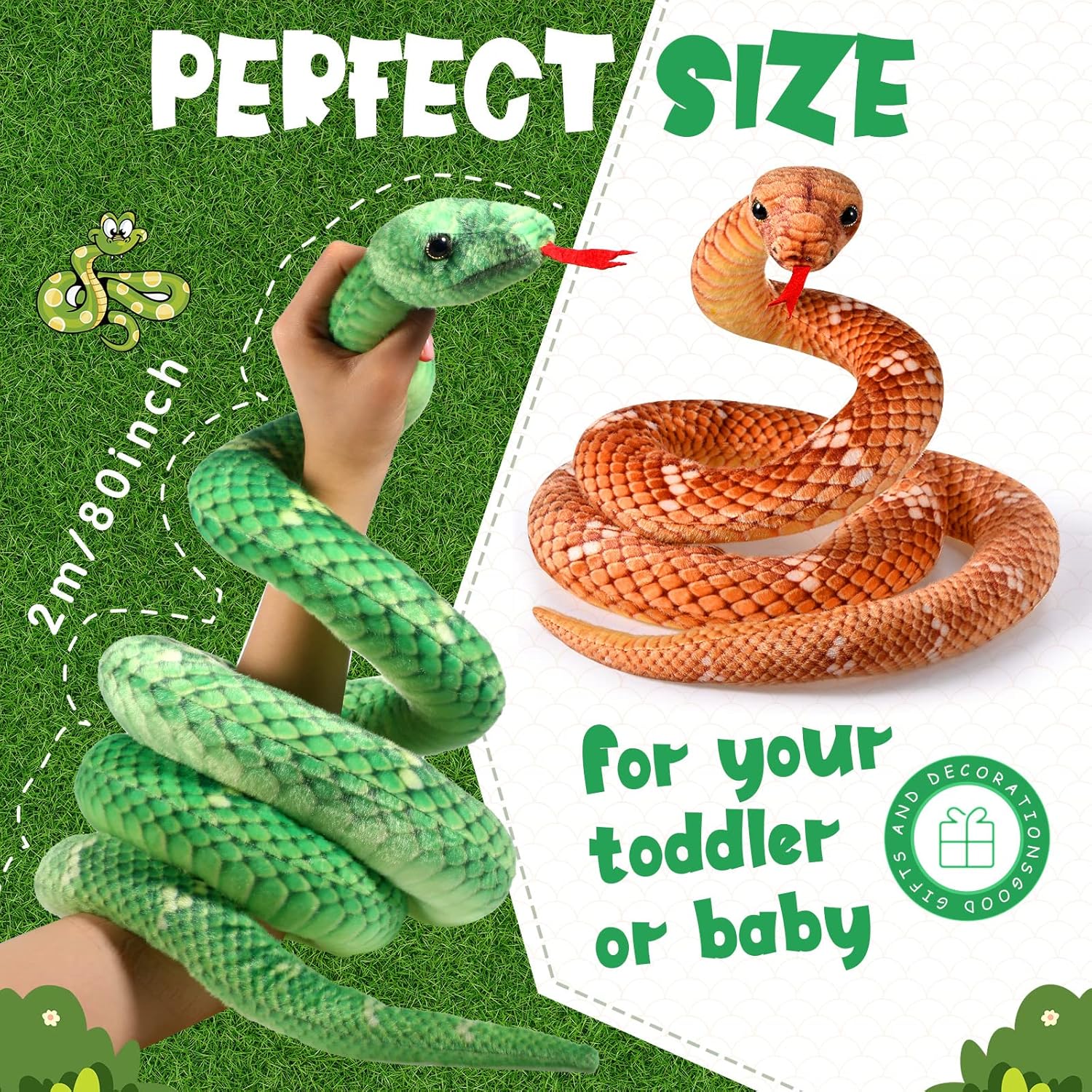 HyDren 2 Pcs Giant Plush Snake Toys for Kids