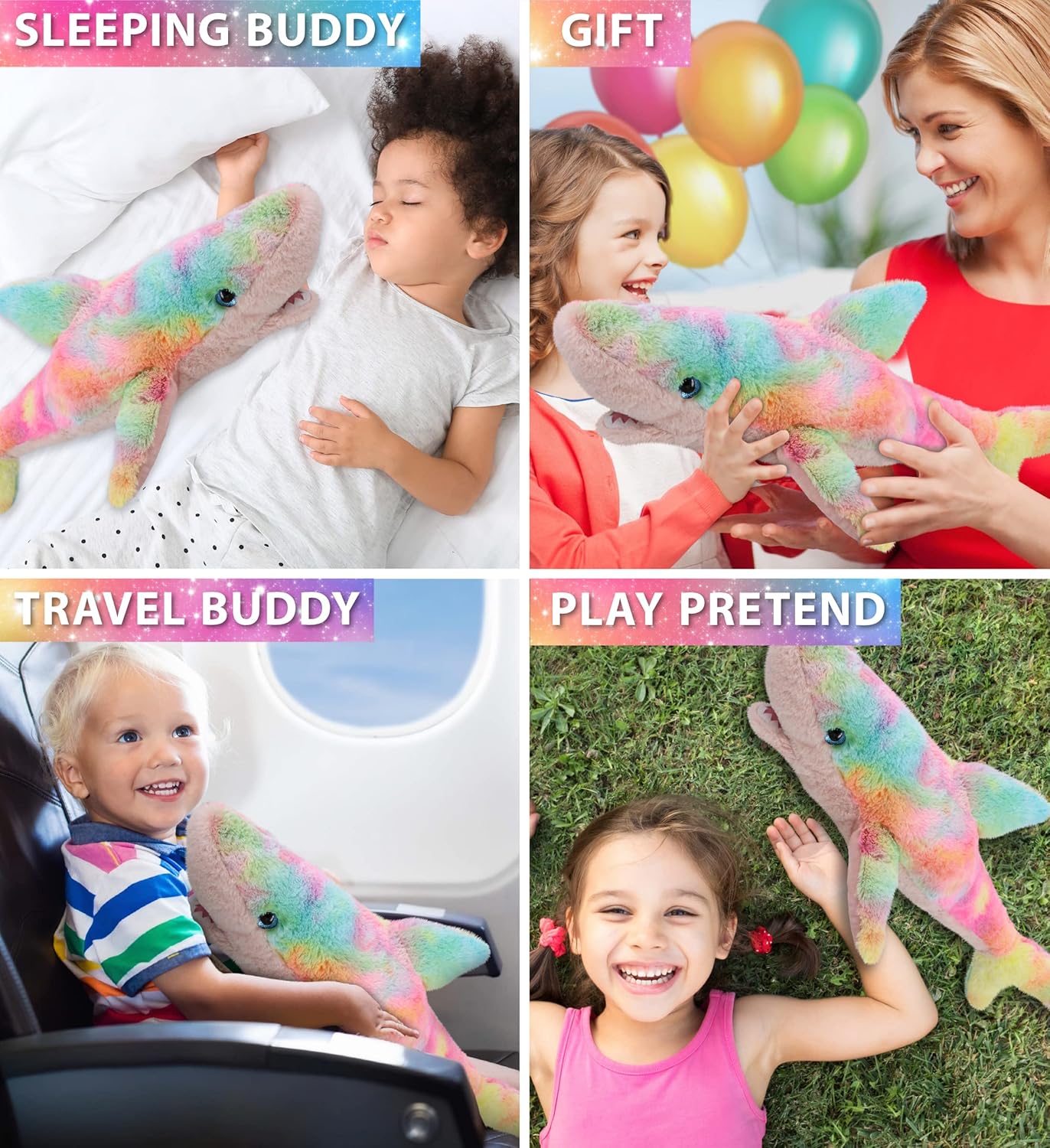 DolliBu Large Rainbow Shark Plush Toy - 23 Inches
