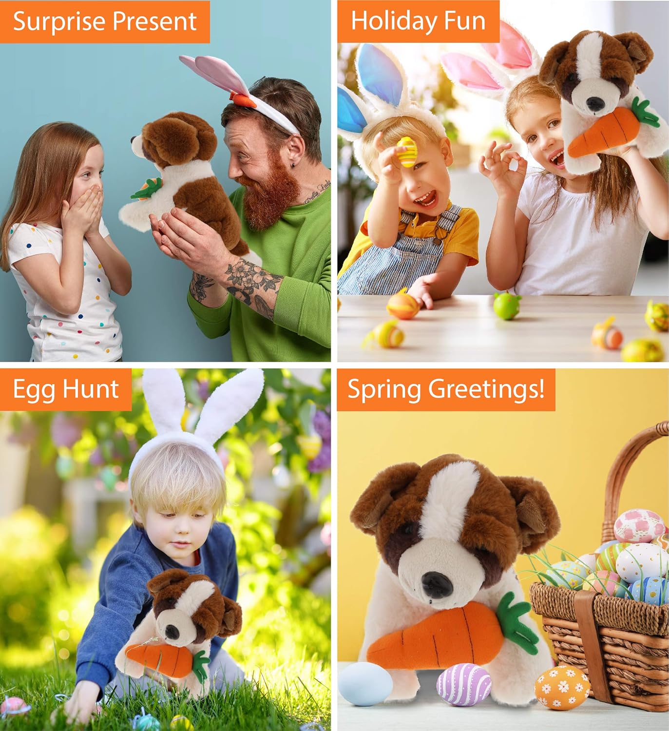 DolliBu St Bernard Dog Plush with Carrot - 8 Inches