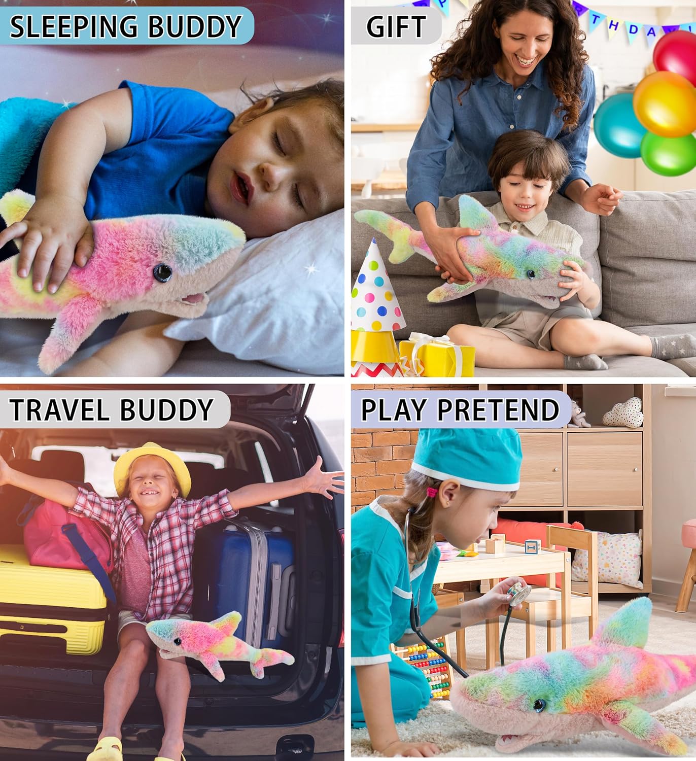 DolliBu Rainbow Plush Shark Stuffed Toys 2 Pack