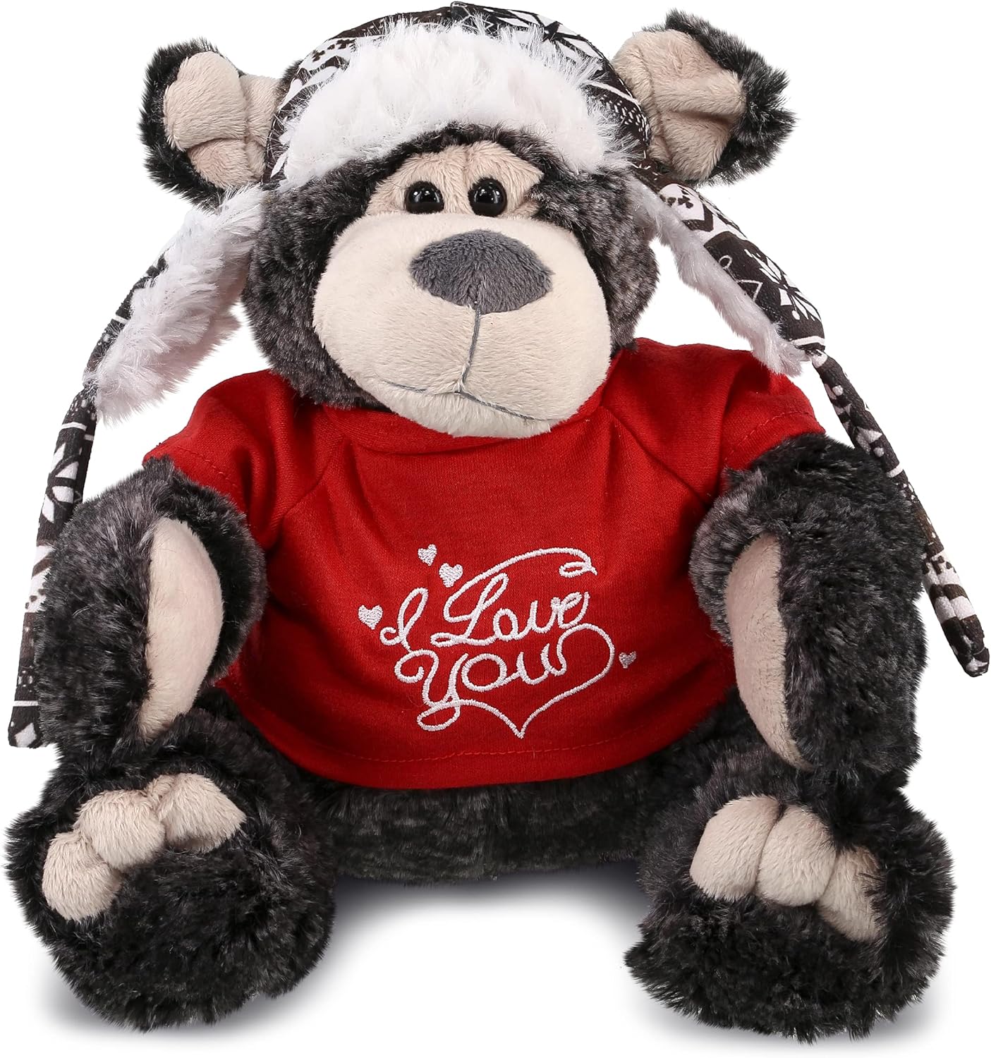 DolliBu I Love You Valentine Plush Black Bear with Clothes - 125 Inches