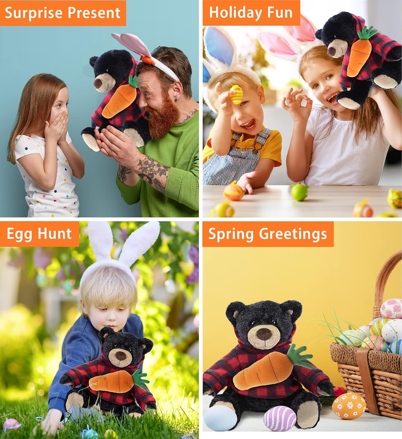DolliBu Personalized Easter Black Bear Plush with Carrot