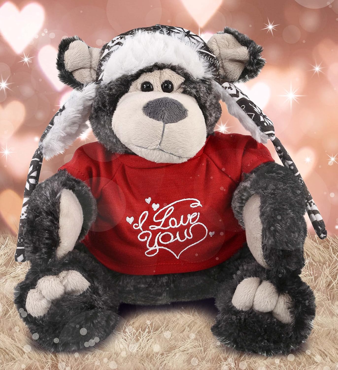DolliBu I Love You Valentine Plush Black Bear with Clothes - 125 Inches