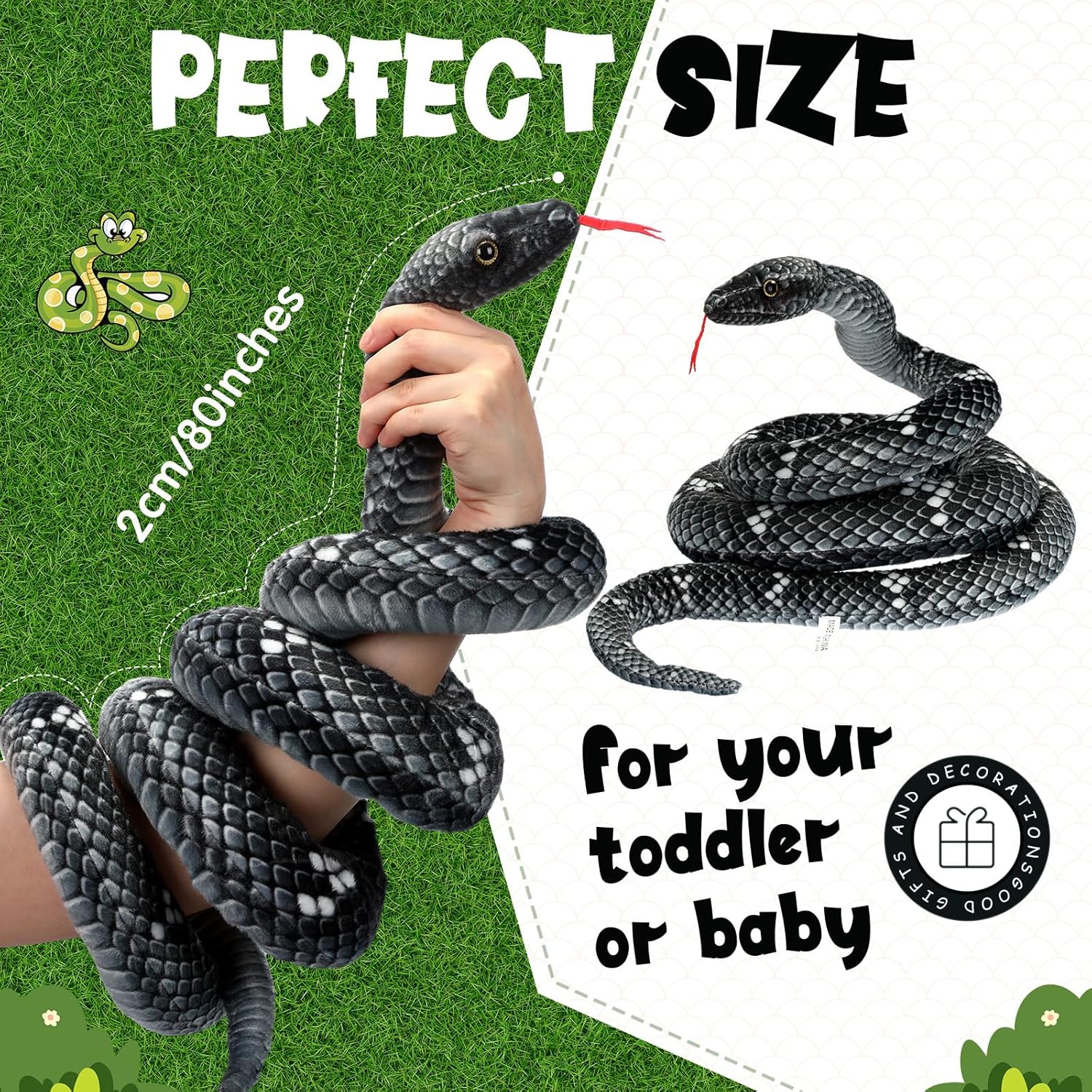 Hiboom Giant Snake Plush Toy 71 Inch Black Gray 1