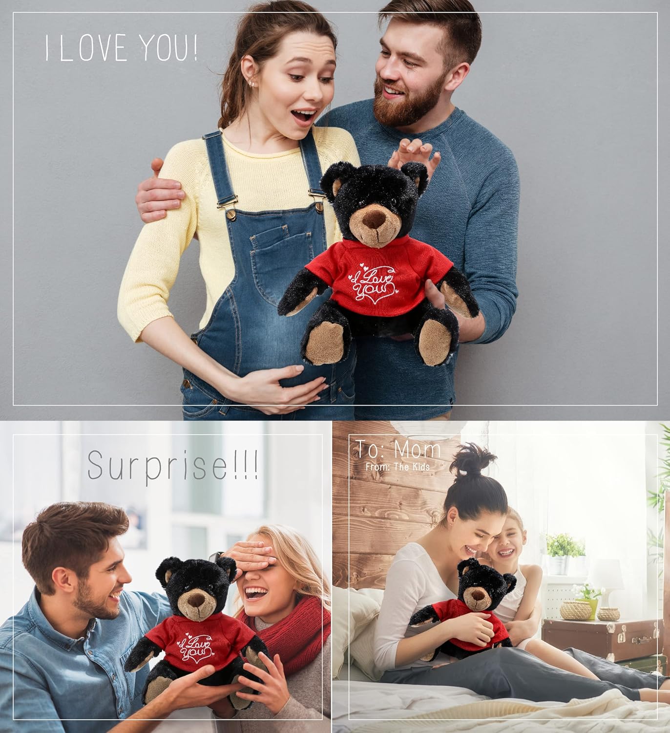 DolliBu I Love You Valentine Black Bear Plush - 10 Inches
