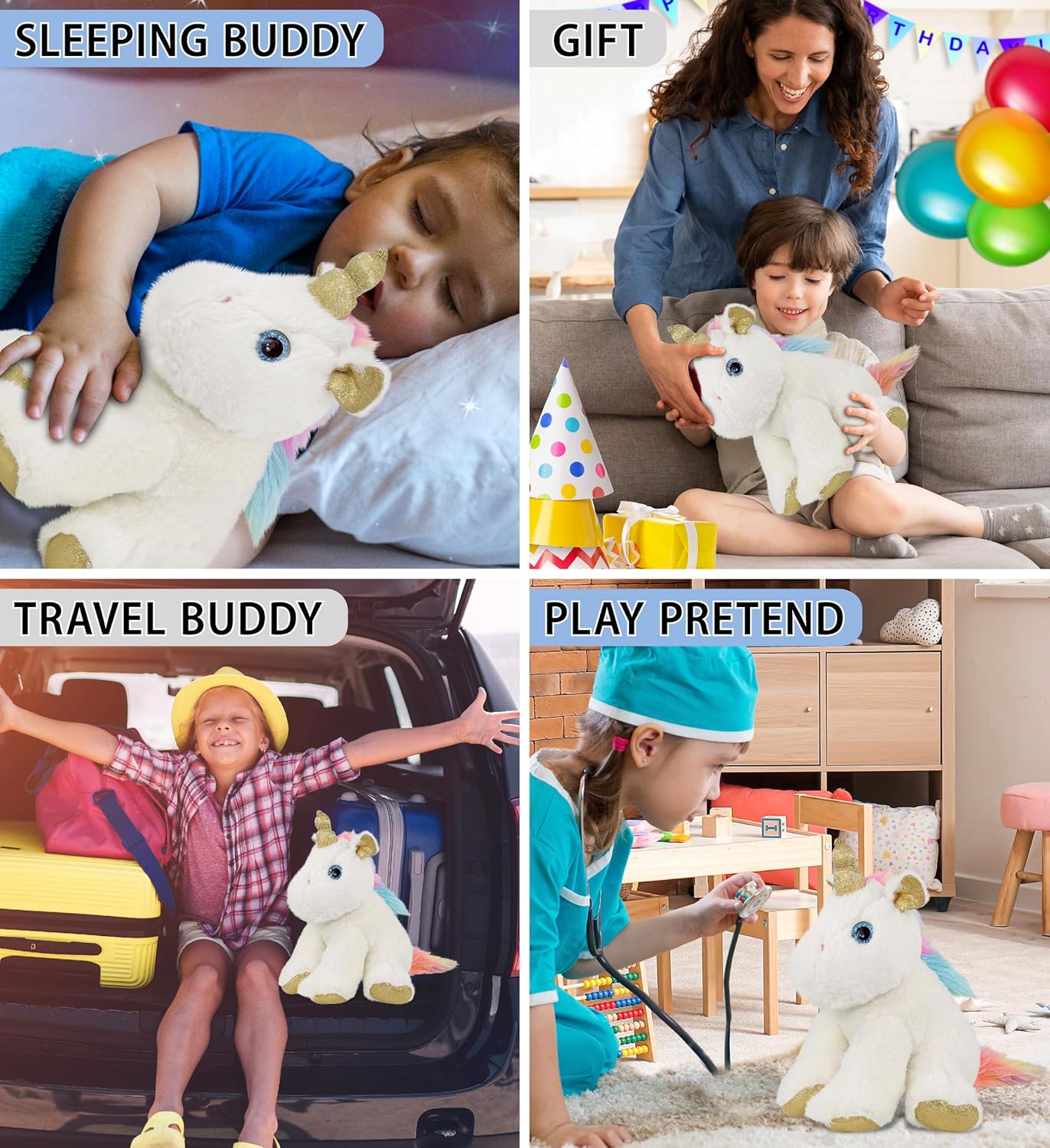 DolliBu White Gold Unicorn Plush 115 Inch