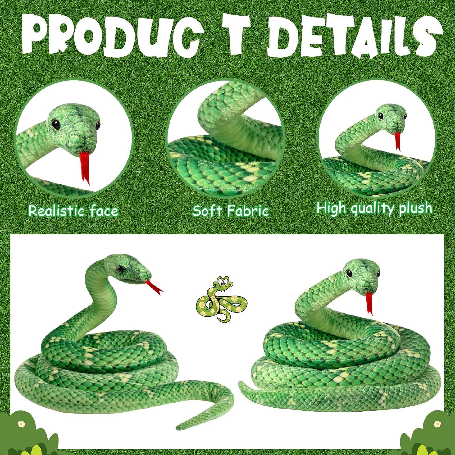 HyDren Realistic Giant Plush Snake Toy Green
