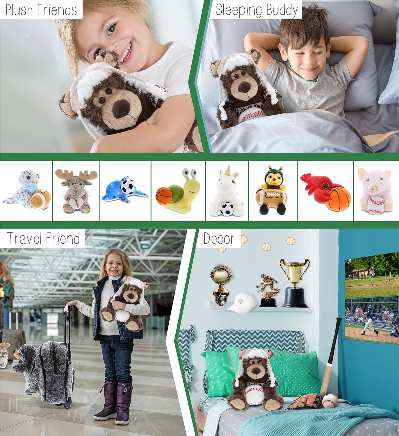 DolliBu Grizzly Bear with Clothes - 9 Inch Sports Plush Toy