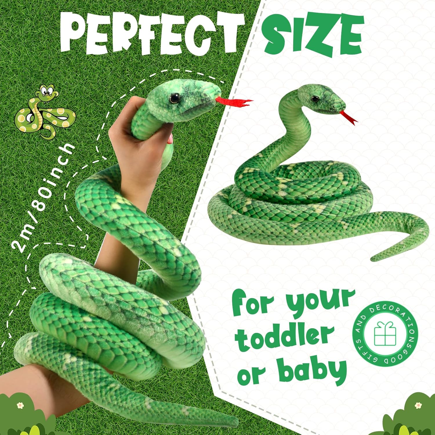 HyDren Realistic Giant Plush Snake Toy Green