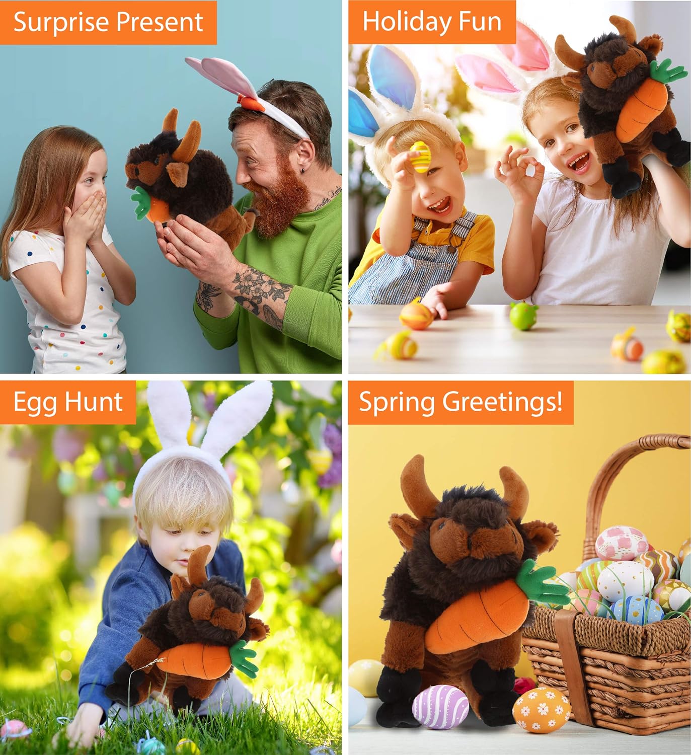 DolliBu Happy Easter Buffalo Plush Toy with Carrot