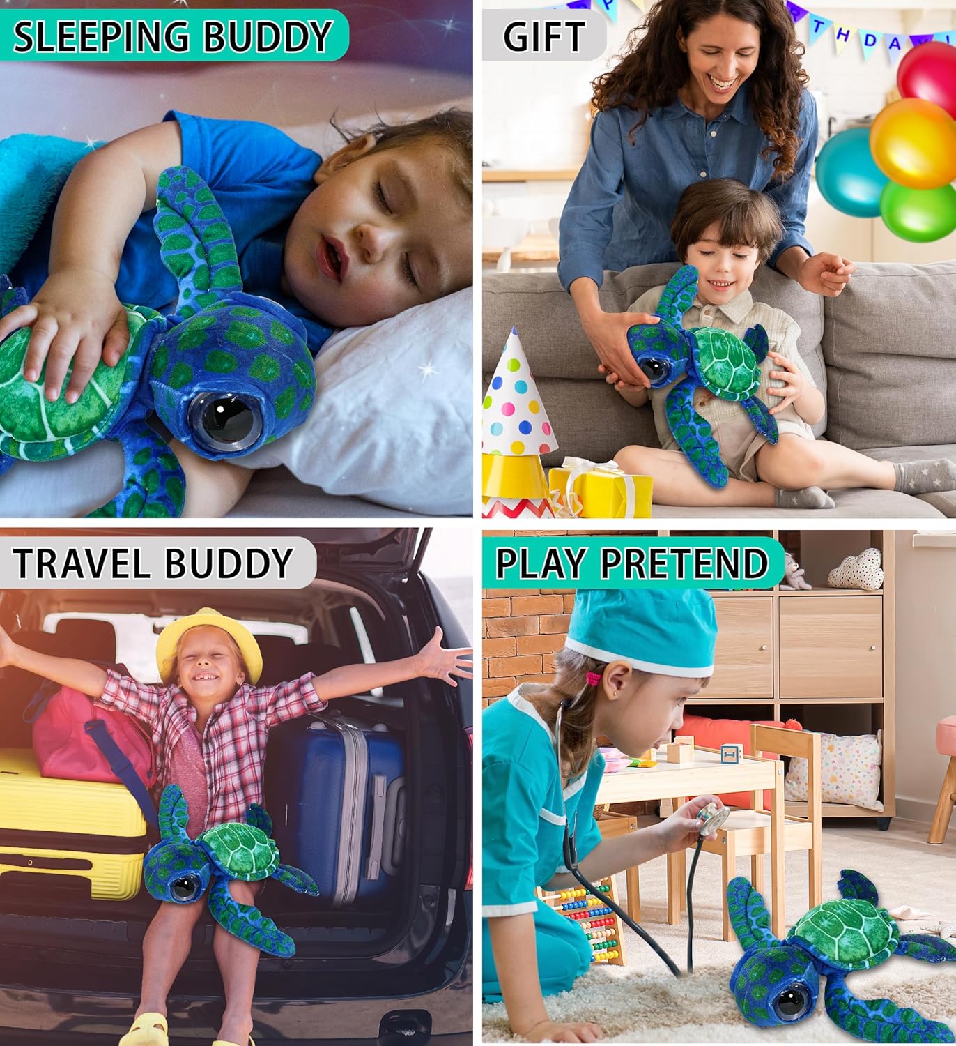 DolliBu Blue Sea Turtle Plush Toy 10 Inches