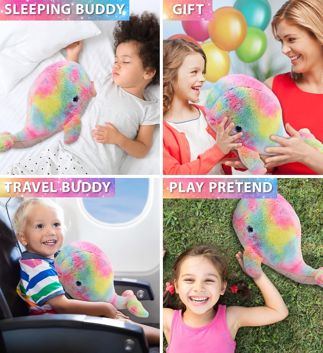 DolliBu Rainbow Whale XL Plush Toy 15 Inches
